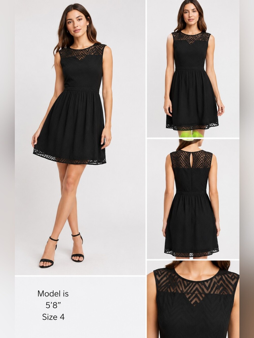 J Crew Black Chevron Sheer Overlay Fit & Flare Cocktail Dress Size 4 Fully Lined